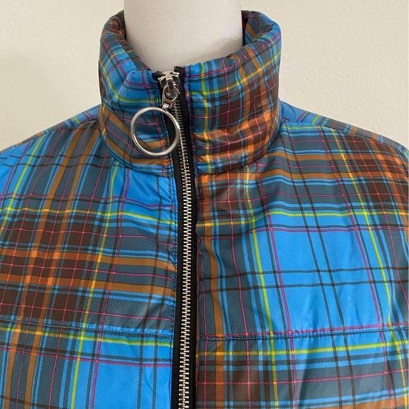 Wild Fable Blue Plaid 70s Style Retro Puffer Jacke - Picture 5 of 8